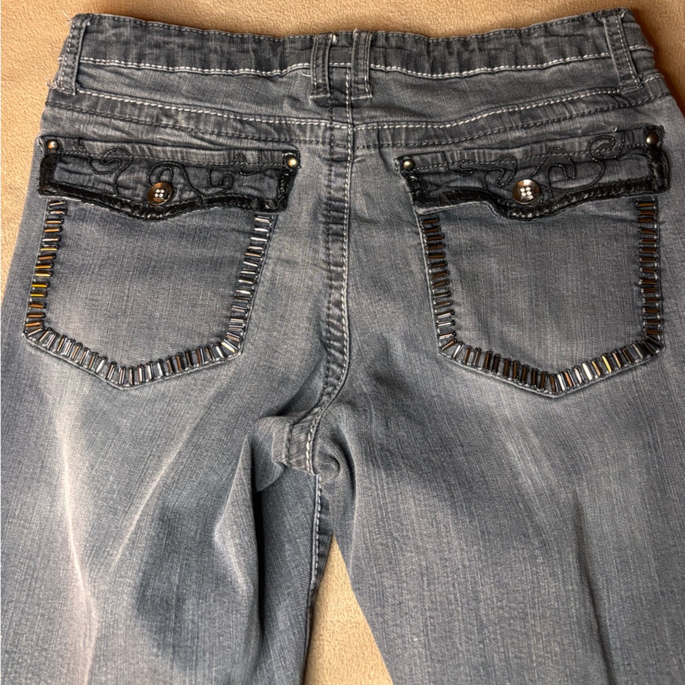 Women's Cashe’ Gray Jeans Skinny Beaded Detailing Size 12